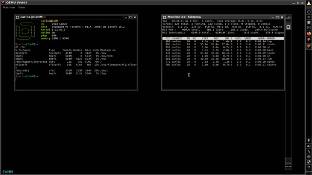 ✅Muestra de instalación VoidLinux UEFi (musl) con Luks1, Limine, JWM y QEMU