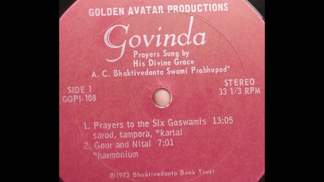 Srila Prabhupada Prayers to the Six Goswamis DSD256  Vinyl RIP