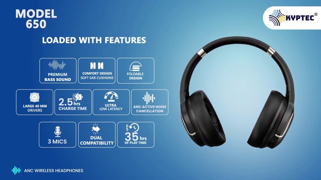 Kyptec LifeStyle® 650 ANC Headphones Video with 35H Playtime