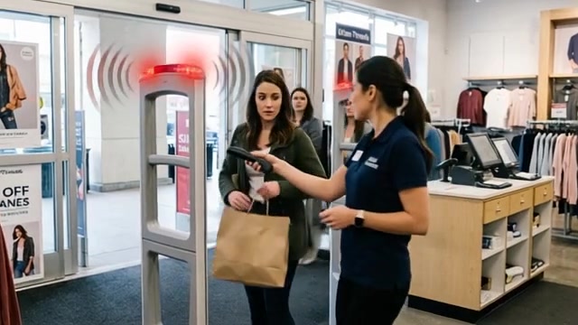 Store With Electronic Article Surveillance EAS Gate Making Sound