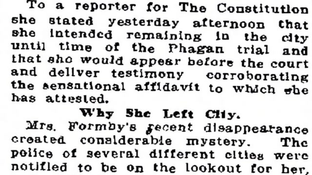 Thursday, 19th June 1913 Mrs. Formby Here for Phagan Trial