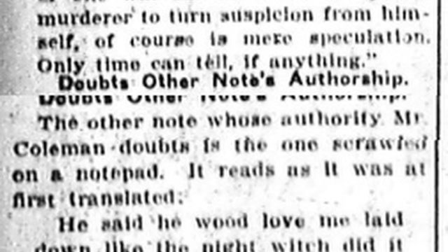 Tuesday, April 29, 1913: Notes Suggest Killer Tried to Shield Night Watchman