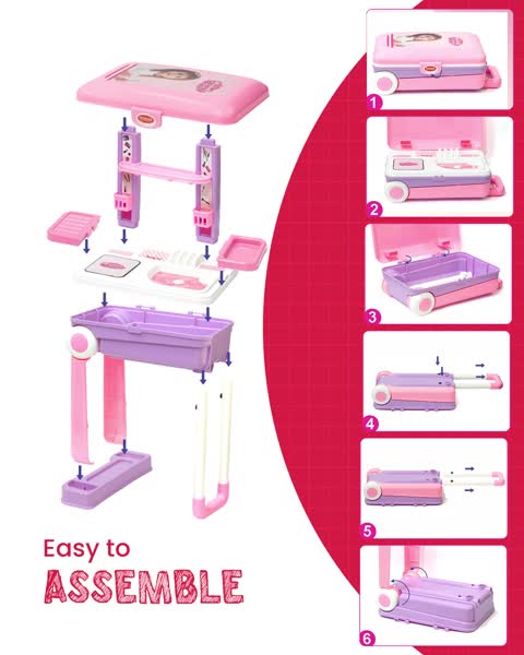 Chanak Beauty Set Trolley for Girls – 25 Pcs Makeup Kit on Wheels | 3-in-1 Portable Play Set