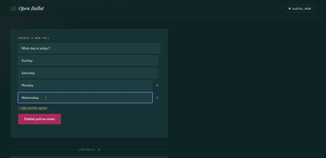 Application 2 Open Ballot — On-Chain Voting / Poll dApp Demo