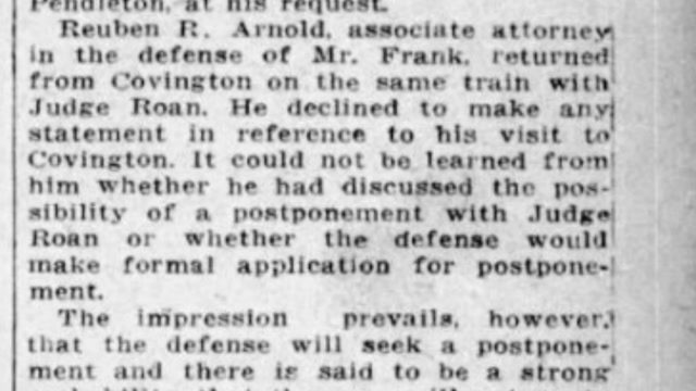 Thursday, 24th July 1913, Leo Frank’s Trial May be Postponed Until Early in the Fall, The Atlanta Journal
