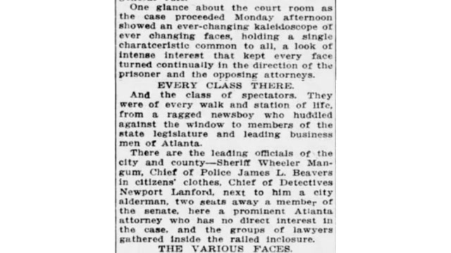 Tuesday, 29th July 1913 Spectators at Frank Trial Make an Absorbing Study, The Atlanta Journal