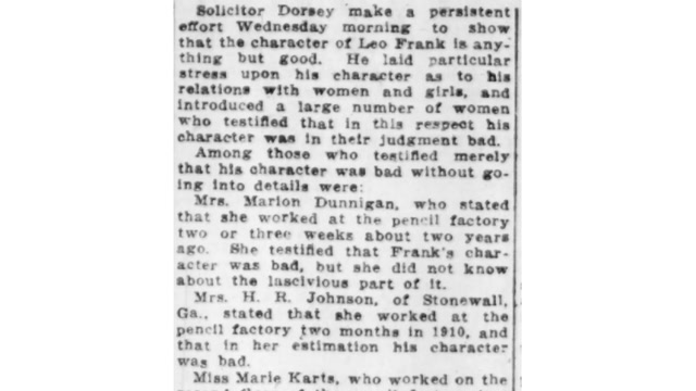 Thursday, 21st August 1913 Frank’s Character Bad Declare Many Women and Girls on Stand, The Atlanta Constitution
