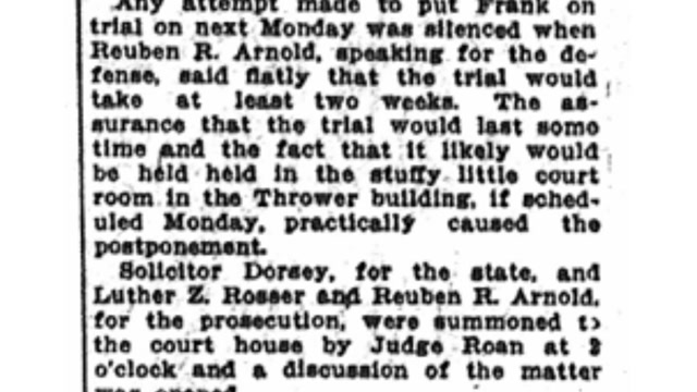 Tuesday, 24th June 1913 July 28 Is Date Agreed Upon for Trial of Frank