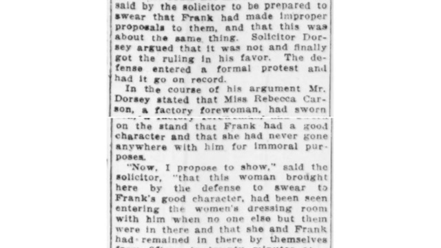 Thursday, 21st August 1913 Girls Testify to Seeing Frank Enter Dressing Room With Woman, The Atlanta Constitution