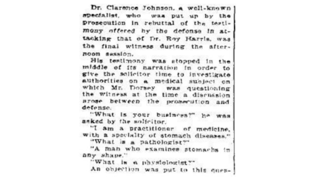 Wednesday, 20th August 1913 Dr. Clarence Johnson Is Called To Corroborate Dr. Roy Harris, The Atlanta Constitution