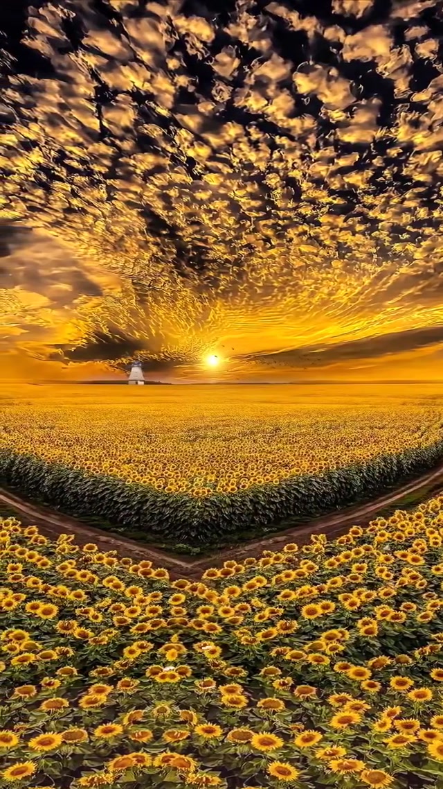 Golden Hour Magic: Endless Sunflower Field & Stunning Sunset 🌻✨