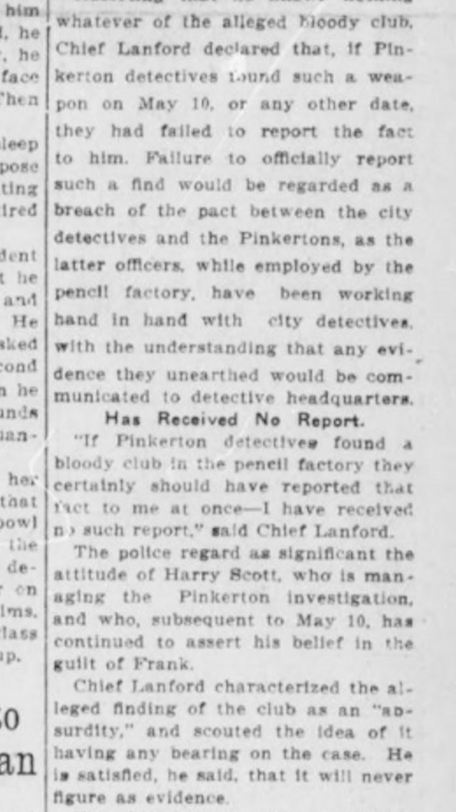 Wednesday, 23rd July 1913, Chief of Detectives Newport Alonzo Lanford Ridicules Bludgeon Evidence, The Atlanta Georgian