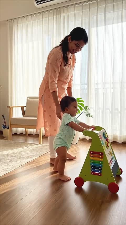 Chanak Wooden Baby Walker for Kids | Activity Push Walker with 6 Learning Games | Safe Wooden Walker for Babies 1+ Years | BIS Approved