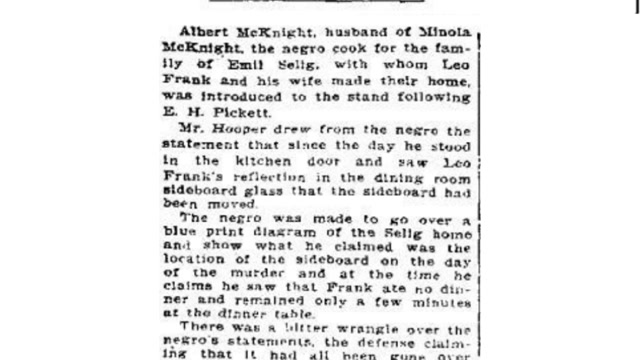 Wednesday, 20th August 1913 Sideboard In Leo Frank’s Home Moved, Asserts Husband Of Cook, The Atlanta Constitution