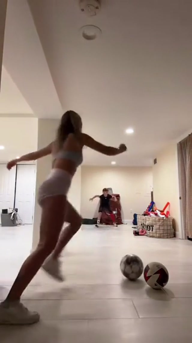 Mississippi State soccer player practicing in the basement