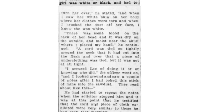 Wednesday, 30th July 1913 Officer Tells About Discovery Of Body of Girl in Basement, The Atlanta Constitution